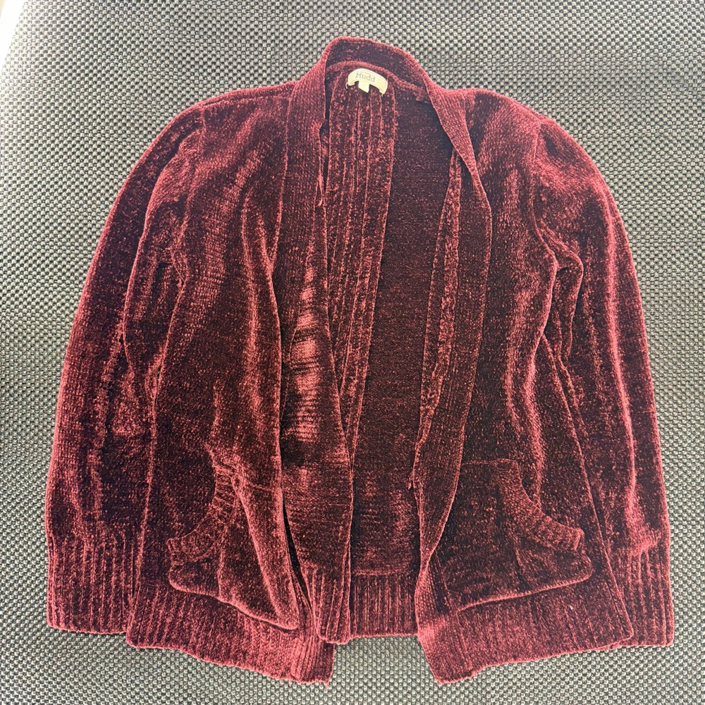 Mudd Open-Front Velvet Cardigan - Burgundy